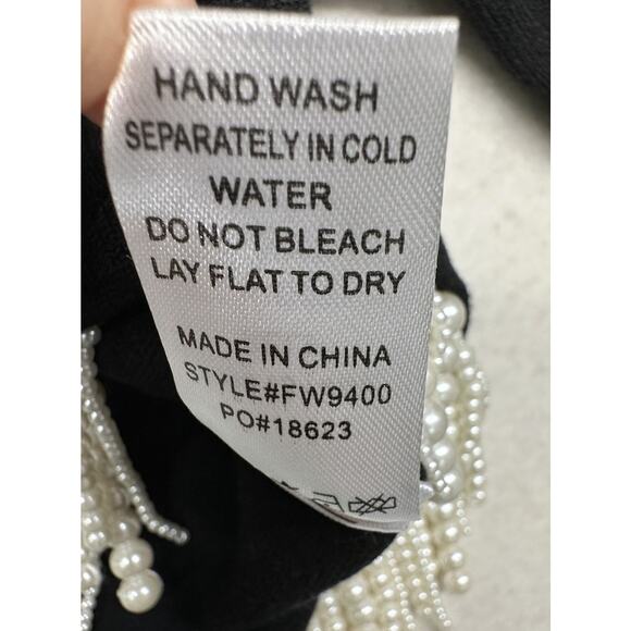 Fate Womens S Sweater Black Faux Pearl Fringe Crop Long Sleeve Pullover Holiday - Picture 7 of 8